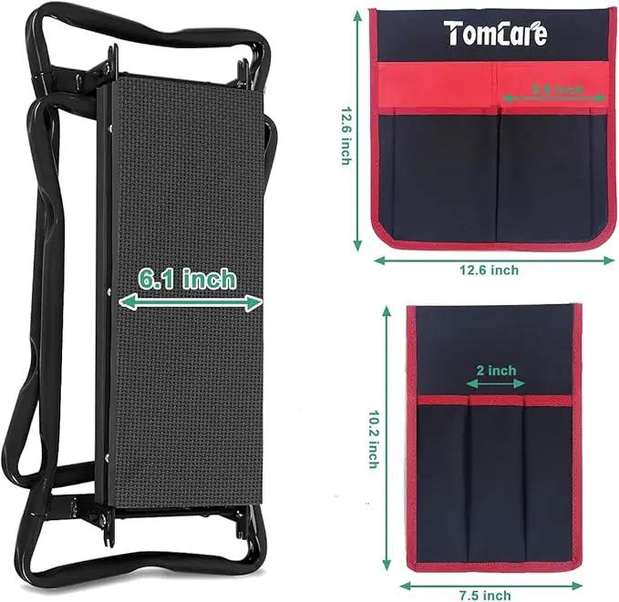 TomCare Garden Kneeler Seat Garden Bench Garden Stools Foldable Stool with Tool Bag Pouch EVA Foam Pad Outdoor Portable Kneeler Christmas Gardening Gifts for Women Men,Large 21.65"x10.62"x18.89",Black by GreenHaven Gardens