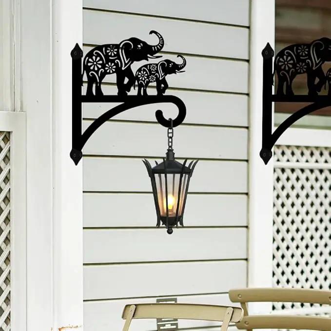 peacoblue Iron Plant Hangers Holder for Outdoor Indoor Hanging Plants Flower Fern Pots Lantern Bird Feeder Wind Chimes, 12”x14” Weather Resistant Metal Wall Hooks for Porch Garden Farmhouse(Elephant) by GreenHaven Gardens