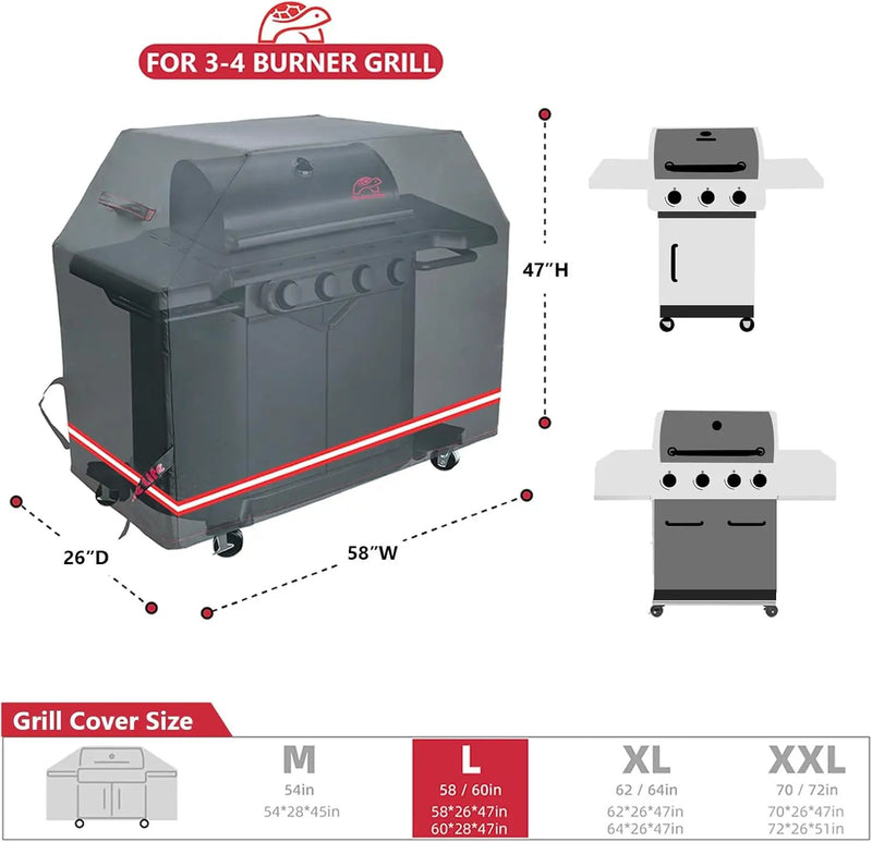 BBQ Grill Cover, 58 Inch Heavy Duty Waterproof 3-4 Burner Barbecue Gas Grill Covers for Weber Spirit Char-Broil Performance and Signature, Black by GreenHaven Gardens
