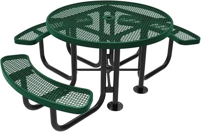 Heavy-Duty Portable Outdoor Picnic Table with Umbrella Hole, Expanded Metal Patio Dining Furniture Made in America (46" Round Top, Textured Green) by GreenHaven Gardens