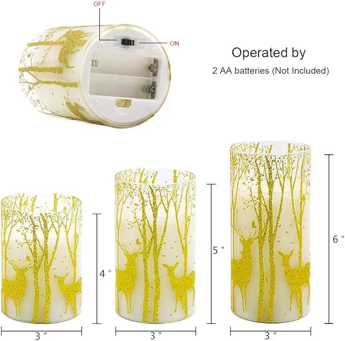 Christmas Deer Flameless Candles with Remote Timer, Glass Battery Operated Pillar Candles with Gold Elk Decor, LED Flickering Candles with 3D Wick and Real Wax for Winter Christmas Home Decor by GreenHaven Gardens