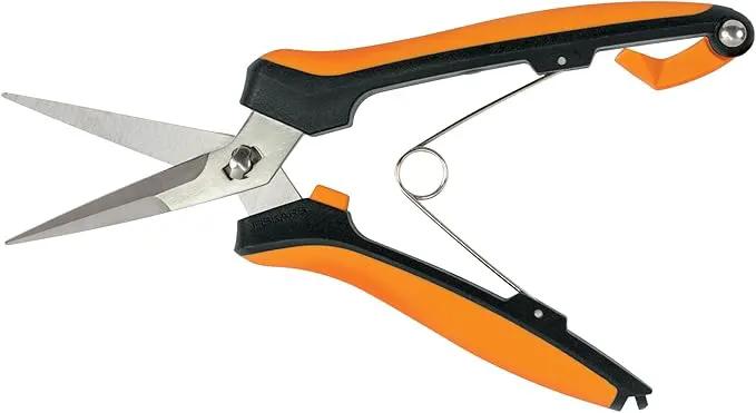 Fiskars Curved Micro-Tip Pruning Snips - 6" Garden Shears with Sheath and SoftGrip Handle - Yard and Garden Tools - Orange/Black by GreenHaven Gardens
