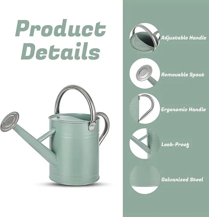 1 Gallon Watering Can for Plants, Watering Cans for Indoor&Outdoor Gardening, Galvanized Steel Watering Pot with Removable Spout, Metal Water Can with Ergonomic Movable Handle(Cream Green) by GreenHaven Gardens