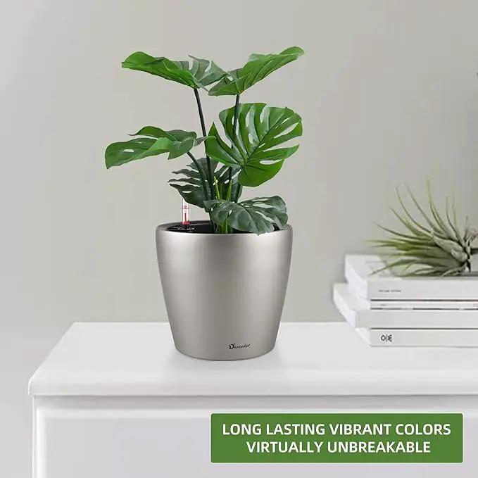 Dexceder 9x8 Inches Self Watering Planter Metallic Matte Indoor Outdoor, Inner Pot Design, Thickened Table Flower Plant Pot with Water Level Indicator (Smoky Gray) by GreenHaven Gardens