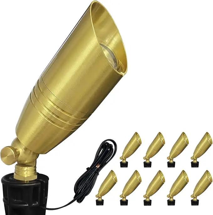 COLOER Die-cast Brass Landscape Spotlight 10-Pack Without Bulb,12V AC/DC Low Voltage Copper Outdoor Lighting with Ground Stake, Directional Garden Patio Spot Up Light (102B Brass Finish) by GreenHaven Gardens
