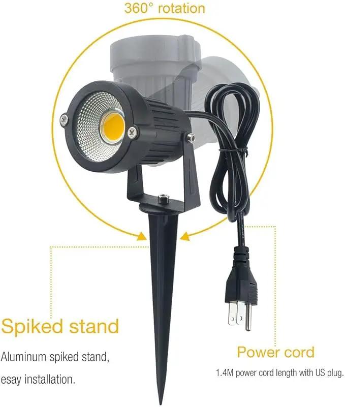 2 Pack Outdoor Landscape Lighting 5W COB LED Spotlights for Garden Lawn Wall Yard Path with Spiked Stand and Plug Adapter (Warm White) by GreenHaven Gardens