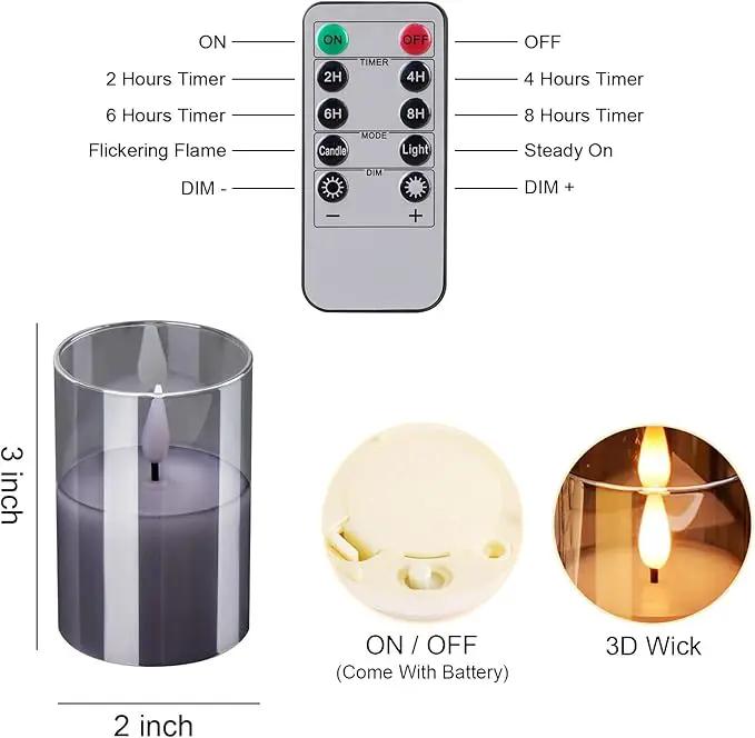 6Pack Glass Flickering Flameless Candles with Remote, 2"X3" Real Wax Votive Candles Battery Operated, Small Electric LED Candles for Wedding Home Decor, w/4 Timers+2 Lighting Modes [Gray] by GreenHaven Gardens