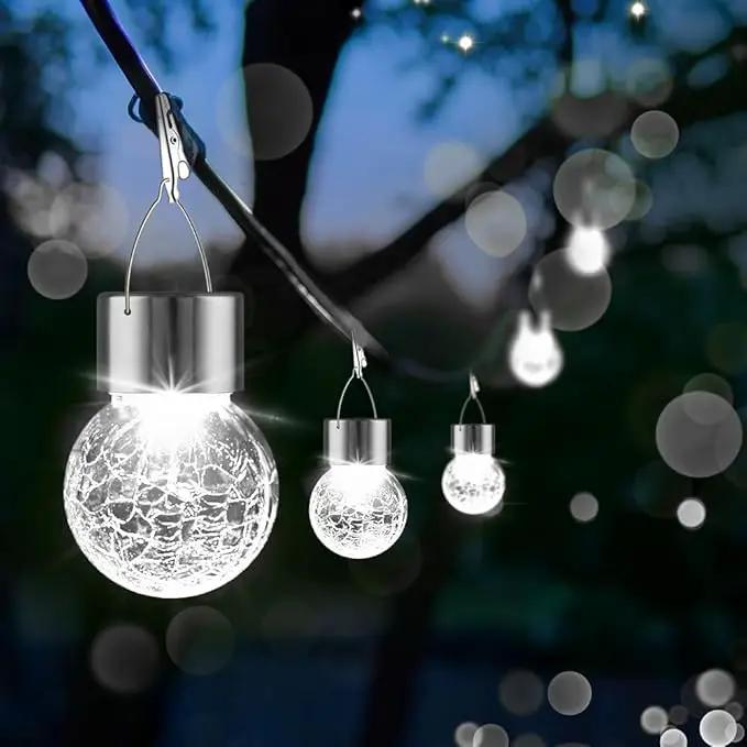 Solar Lights Outdoor Hanging Decorative Globe 8 Pack, Waterproof Solar Lantern with Handle and Clip, Solar Powered Glass Ball Lights for Garden Yard Fence Tree Umbrella Holiday Décor, Cold White by GreenHaven Gardens