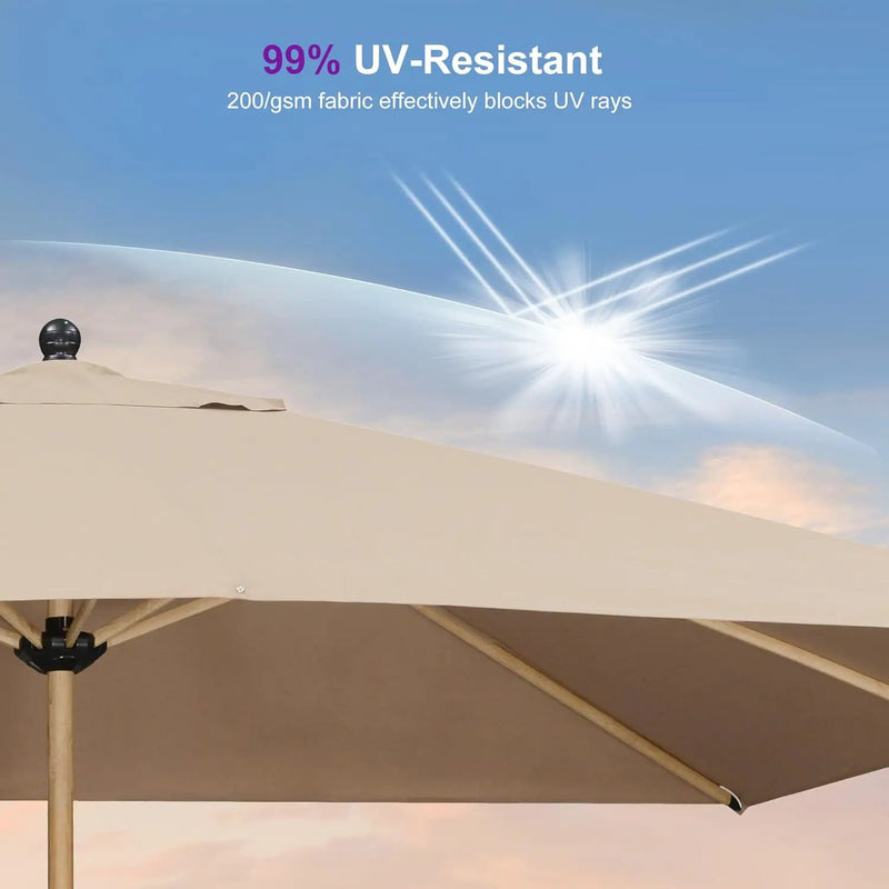 PURPLE LEAF 9' x 11.5' Patio Umbrella Outdoor Table Umbrella Rectangular Aluminum Market Umbrella with 8 Sturdy Ribs & Crank Outdoor Umbrellas for Garden Deck Patio, Taupe by GreenHaven Gardens