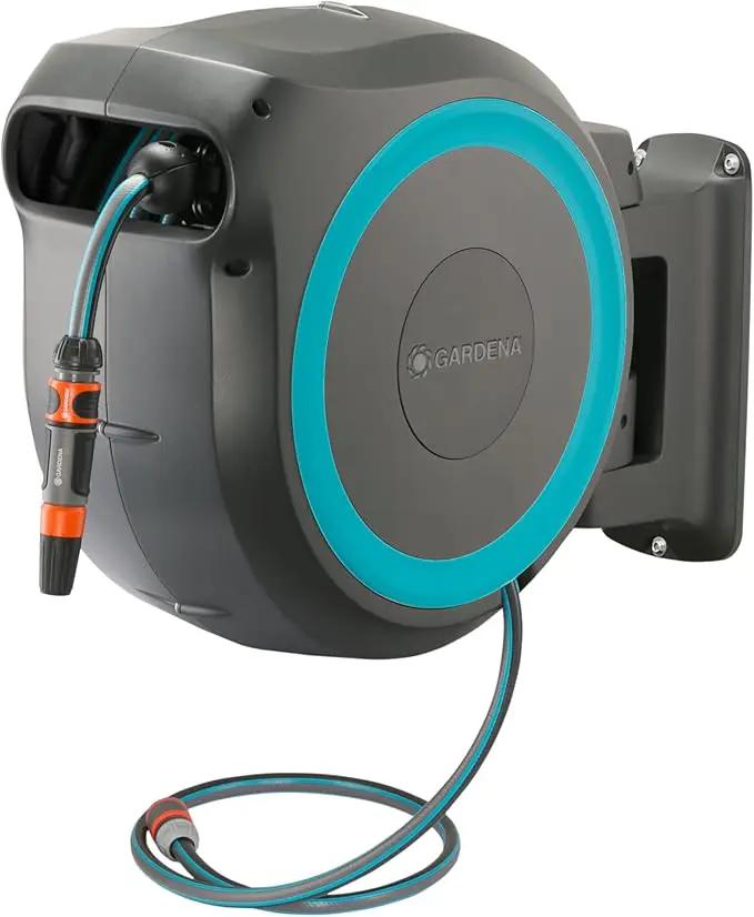 GARDENA (18630) Retractable Garden Hose Reel 115' x 1/2" Wall Mounted, Automatic Retraction & Length Lock for Easy Watering. Heavy Duty Swivel Bracket 180°, Includes Nozzle. Made in Europe by GreenHaven Gardens