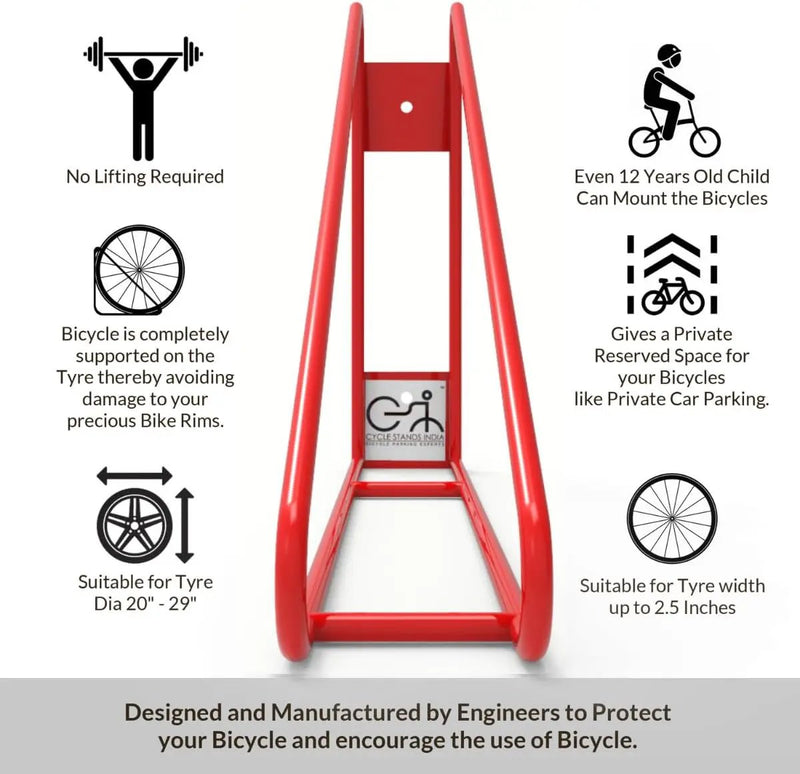 Bike Wall Mount Vertical Bike Hanger for Home Space Saving Rack Storage Mount for Garage or Home Bicycle Holder for Mountain Bikes Road Bikes Holds up to 77lbs Red,Pack of 2 by GreenHaven Gardens
