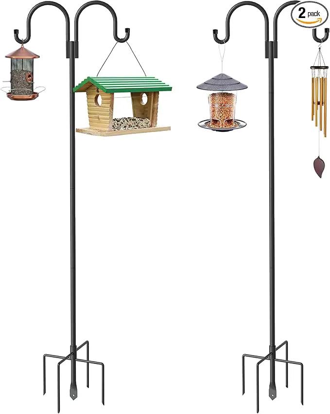 Highpro Double Shepherds Hooks for Outdoor, 2 Pack 79 Inch Heavy Duty Garden Pole for Hanging Bird Feeder, Bird Feeder Hook Plant Baskets,Garden Plant Hanger Stands with 5 Base Prongs by GreenHaven Gardens