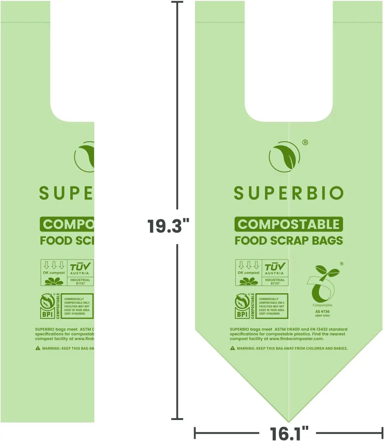 SUPERBIO 1.6 Gallon Handle Tie Compostable Food Scrap Bags, Small Compost Bags with Handles, 50 Count, 2 Pack, BPI & OK compost INDUSTRIAL by GreenHaven Gardens