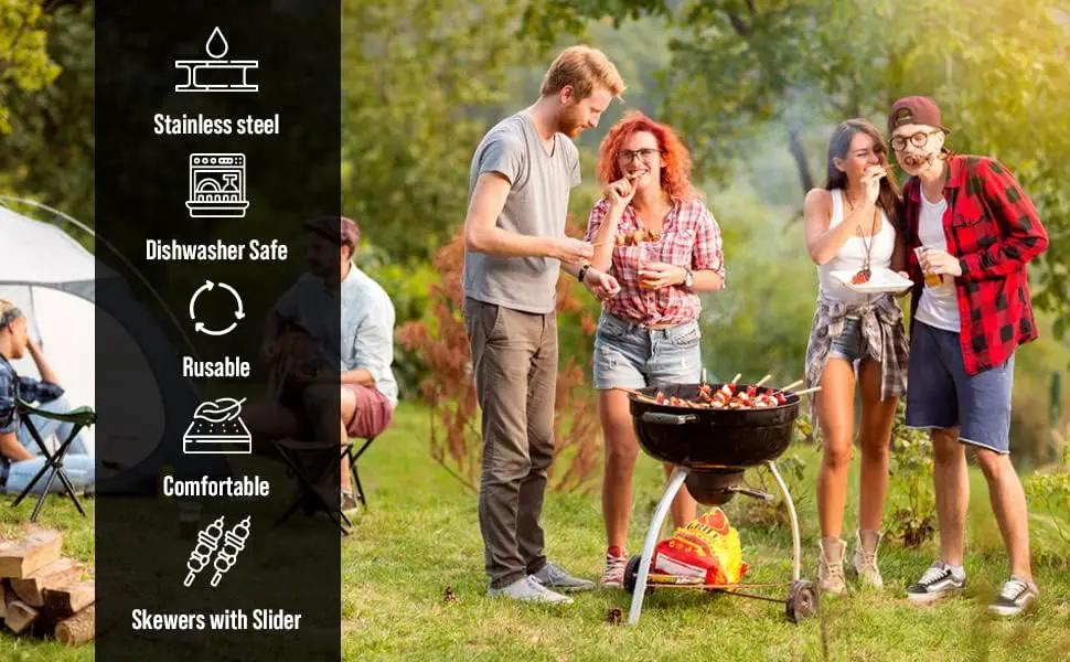 Stainless Steel Skewers | 17.5" Long for Grilling with Slider | Set of 8 | Kabob BBQ Skewers |Kebab | Reusable | Dishwasher Safe | by GreenHaven Gardens