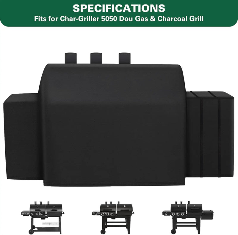 8080 Grill Cover Fits for Char-Griller Duo 5050 Double Play 5650 Charcoal Grill, Expandable Gas Grill Cover 600D Heavy Duty BBQ Cover Fits for Char-Griller 3-Burner Dual Fuel Outdoor Grill by GreenHaven Gardens