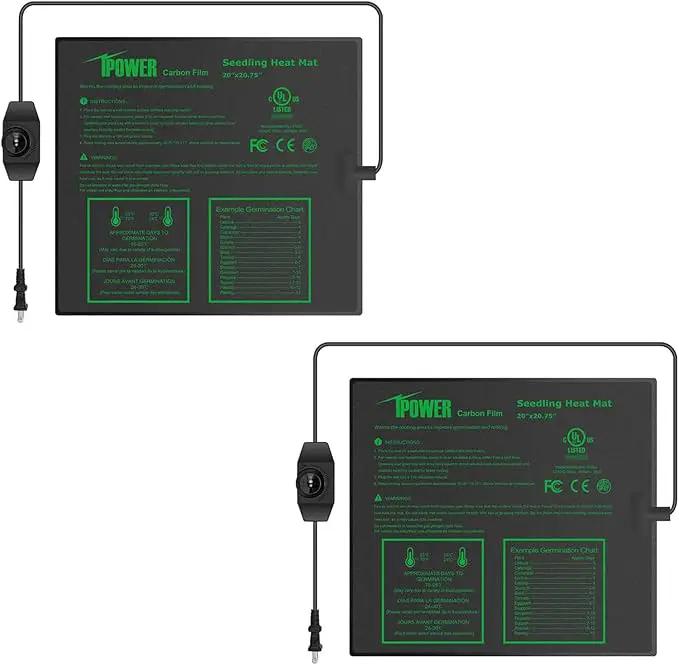 iPower 2 Pack 20" x 20.75" Seeding Heat Mat with Thermostat Temperature Adjustable Knob Durable Warm Hydroponic Plant Germination Starting Pad, Black by GreenHaven Gardens