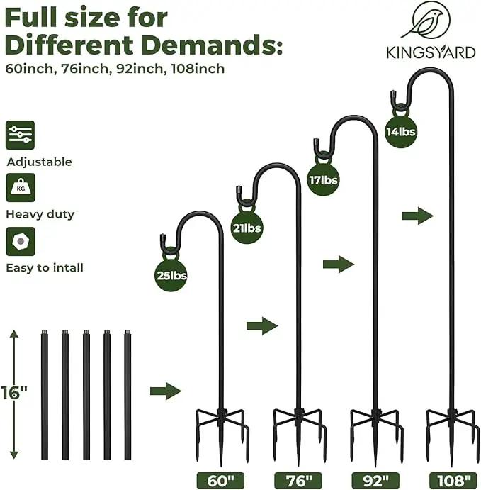 Kingsyard Adjustable Shepherd Hooks for Outdoor - 44 INCH Heavy Duty Bird Feeder Pole with 5 Prong Base, Hummingbird Feeder Stand, Garden Plant Baskets, Weddings Decor, Solar Light Lanterns by GreenHaven Gardens