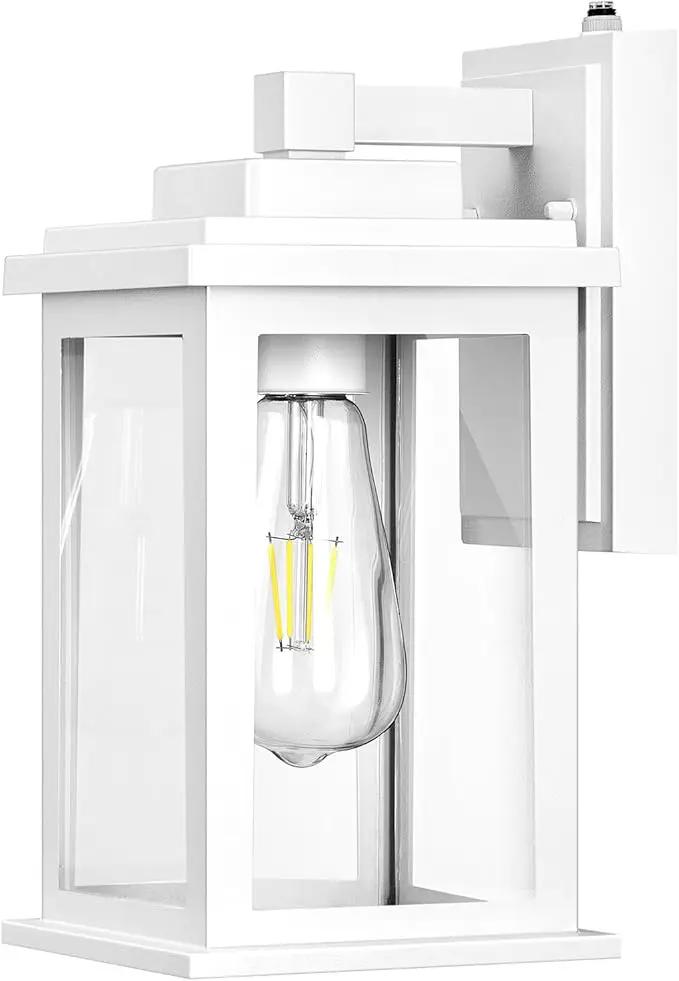 VIANIS White Outdoor Wall Lights, Dusk to Dawn Porch Lights, Anti-Rust Exterior Lighting Fixtures, Dusk to Dawn Outdoor Lighting with Tempered Glass for House, Porch, Garden, Hardwired, Non-Solar by GreenHaven Gardens
