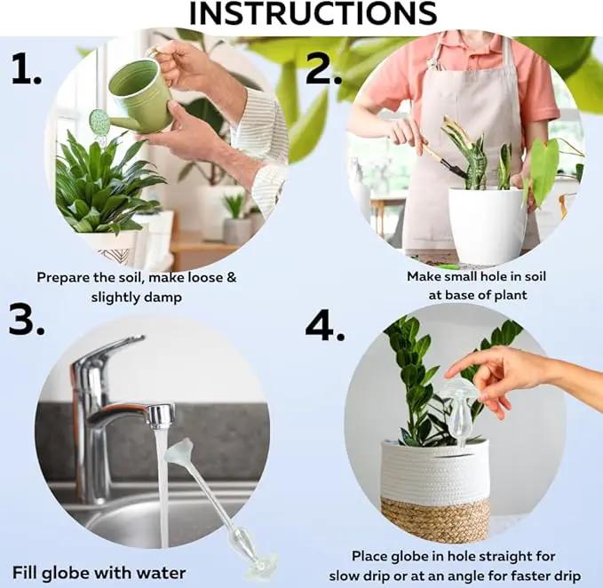 Evelots Plant Self Watering Glass Globes, Iridescent Mushroom Shaped Bulbs (4 Pack) Automatic Water Irrigation System for Plants with Funnel, Indoor & Outdoor Use -Extra Long 9 Inches by GreenHaven Gardens