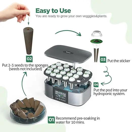 LetPot 172 Pcs Seed Pod Kits, Hydroponics Growing Sponges, Grow Anything Kit Pod for Hydroponic with 60 Sponges, 2 Nutrients, 25 Baskets, 60 Stickers, 25 Germination Domes by GreenHaven Gardens