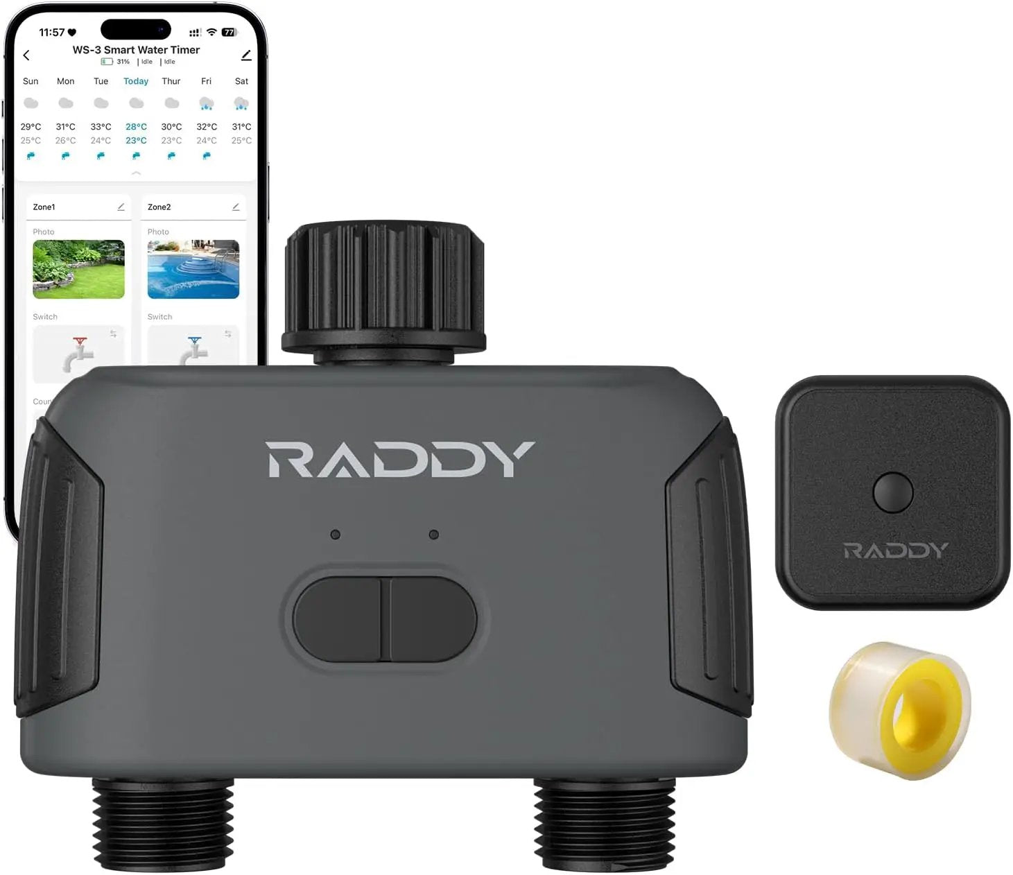 Raddy WS-3 WiFi Water Timer,2 Zones Sprinkler Timer for Garden Hose, Automatic Irrigation System with WiFi Hub, APP Control, Work with AWiFi Hub, Rain Delay for Lawns and Yard,2 Outlets by GreenHaven Gardens