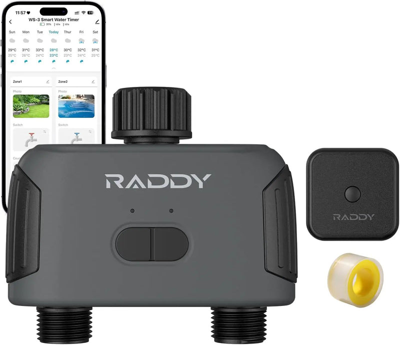 Raddy WS-3 WiFi Water Timer,2 Zones Sprinkler Timer for Garden Hose, Automatic Irrigation System with WiFi Hub, APP Control, Work with AWiFi Hub, Rain Delay for Lawns and Yard,2 Outlets by GreenHaven Gardens