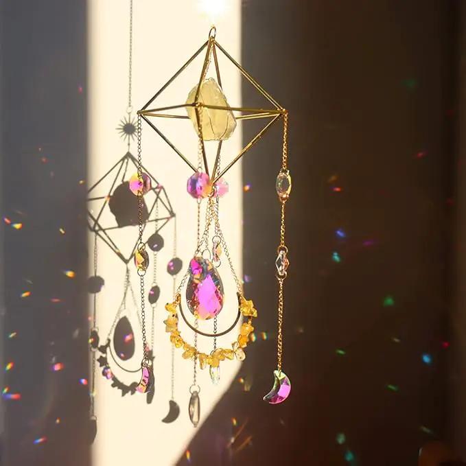 Citrine Crystal Suncatchers Boho Decor, Light Catcher Hanging, Unique for Moms, Glass Rainbow Maker, Crystal Window Hanging, Natural Gemstone (Citrine) by GreenHaven Gardens