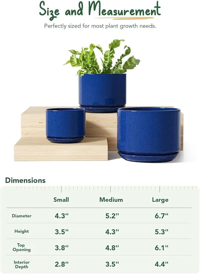 LE TAUCI Ceramic Plant Pots, 4.3+5.3+6.8 inch, Set of 3, Planters with Drainage Hole and Saucer, Indoor Flower Pot with Hole Mesh Pad, Gifts for Mom, Sapphire Blue by GreenHaven Gardens