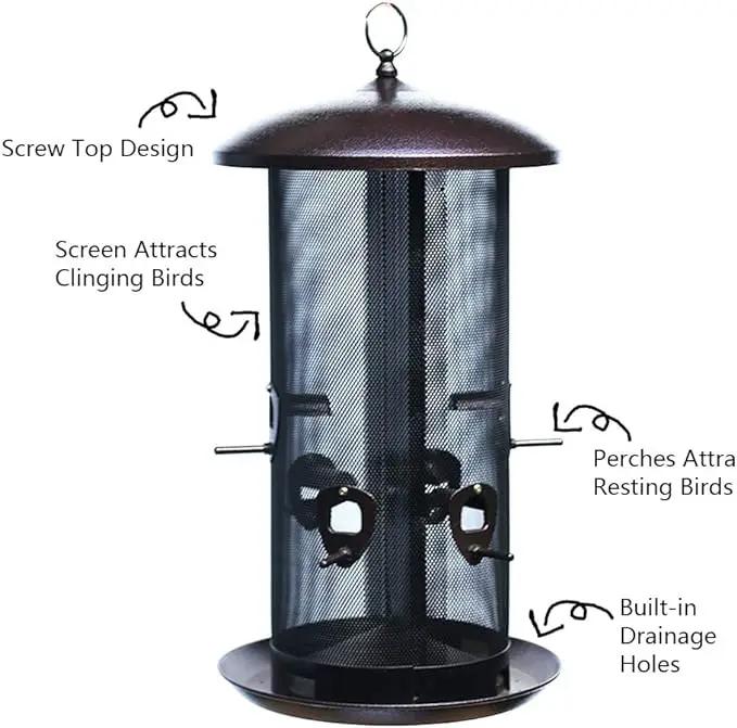 Nature's Rhythm Metal Hopper Bird Feeder, Dual Seed Compartments, 10 Feeding Ports, Holds 10lbs Seed, Attracts Cardinals, Titmice, Nuthatches by GreenHaven Gardens