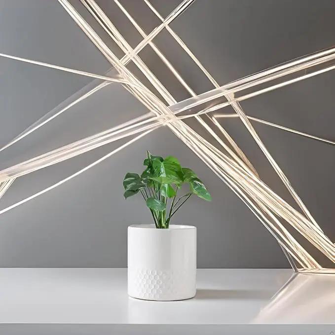 Docrin Ceramic Planters Indoor: 8 Inch Plant Pots with Drainage Holes for Home/Office - White Honeycomb by GreenHaven Gardens