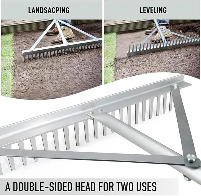 Colwelt Landscape Rake - 24Tines, Aluminum Head with 68" Handle, 24" Width for Beach & Lawn Care by GreenHaven Gardens