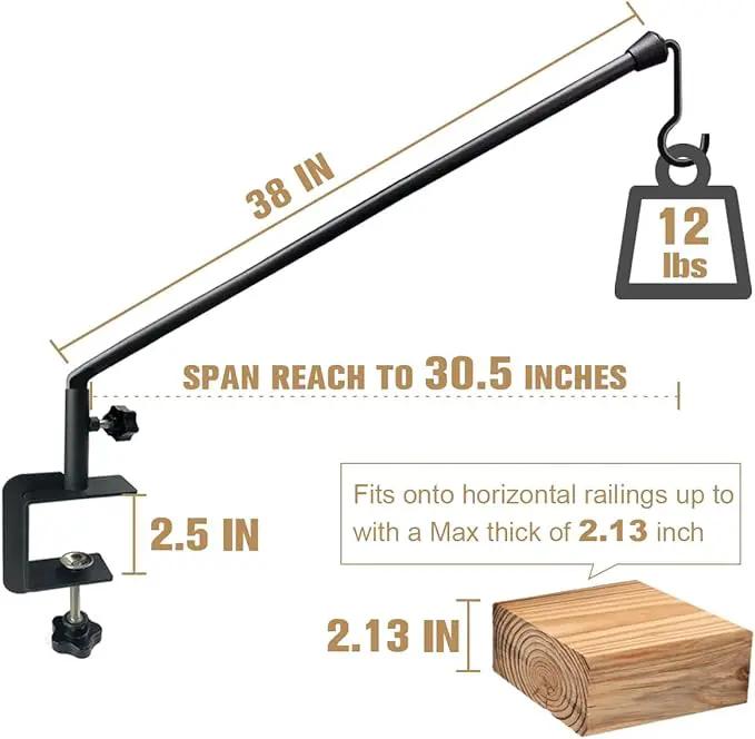 38 Inch Extended Reach Deck Hook Hanger for Railing, Heavy Duty Outdoor Plant Hook Holder for Hanging Bird Feeder Flower Basket Planter or Lanterns, 2 Packs by GreenHaven Gardens