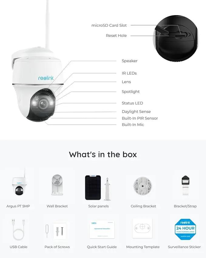 REOLINK Security Camera Wireless Outdoor, Pan Tilt Solar Powered, 5MP 2K+ Color Night Vision, 2.4/5GHz WiFi, Works with Smart Home for Surveillance, Home Hub Compatible, Argus PT + Solar Panel by GreenHaven Gardens