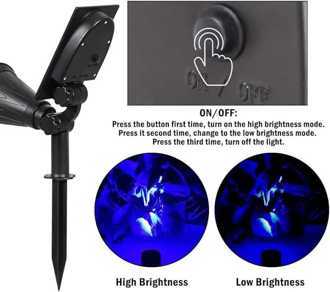 T-SUNUS Blue Solar Lights Outdoor Waterproof IP65, 2 Pack Garden Spotlights, Auto-on/Off Security Landscape Pond Spot Light 2 Modes for Halloween Christmas Tree Patio Garage Yard Driveway Pool Fence by GreenHaven Gardens