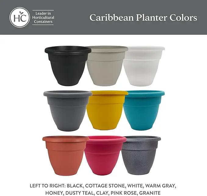The HC Companies 14 Inch Caribbean Planter - Lightweight Indoor Outdoor Plastic Plant Pot for Herbs and Flowers, Warm Gray by GreenHaven Gardens