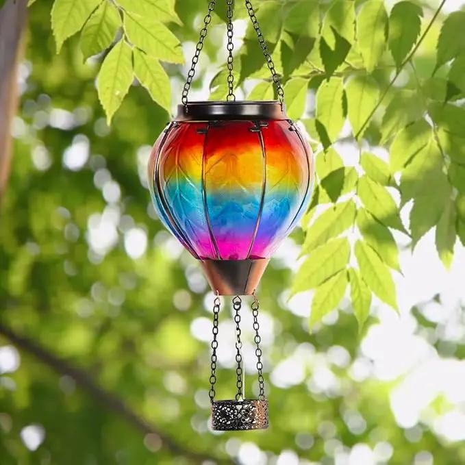 Starsoul 2 PC Rainbow Hot Air Balloon Solar Lantern with Flame Glass Outdoor Hanging Hot Air Balloon Solar Light Waterproof Garden Patio Yard Party Decorations by GreenHaven Gardens