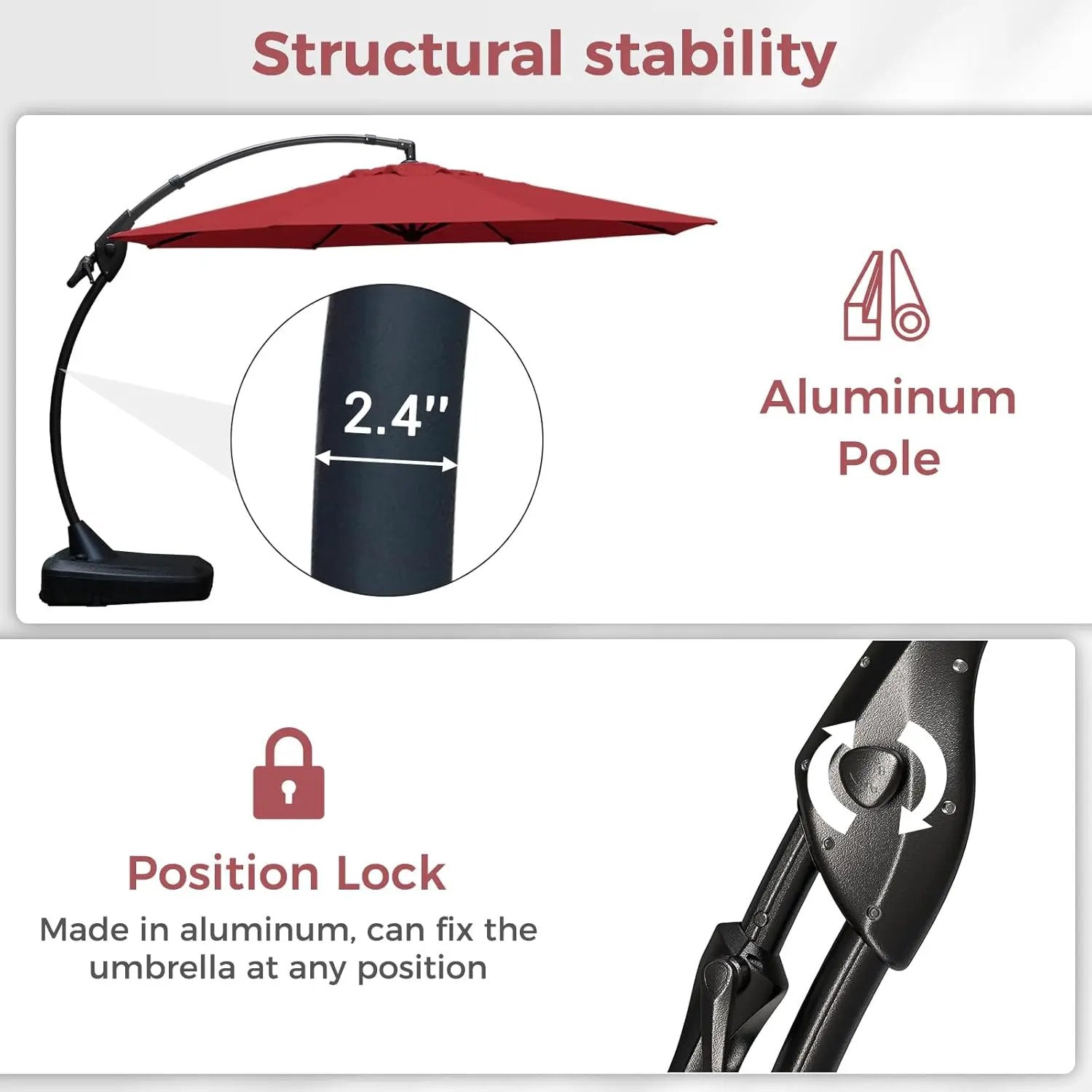 Grand patio 11FT Cantilever Umbrella with Base Outdoor Round Aluminum Offset Umbrella for Garden Backyard (Red, 11 FT) by GreenHaven Gardens