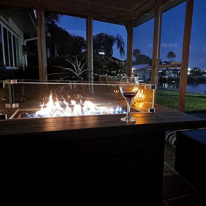 LayinSun 44" Propane Gas Fire Pit Table, 55000 BTU Rectangular Fire Pit with Glass Wind Guard for Outside Patio Deck Garden Backyard Brown-Aluminum Top by GreenHaven Gardens