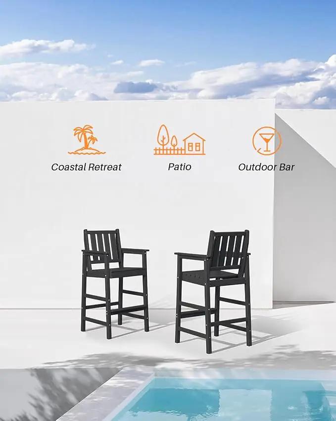 5-Piece HDPE Patio Bar Set, Rectangular Bar Height Table and 4 Adirondack Bar Chairs, All Weather Outdoor Bar Stools Set, Outdoor Bar Table and Chairs Set for Balcony, Pool, Porch, Obsidian by GreenHaven Gardens