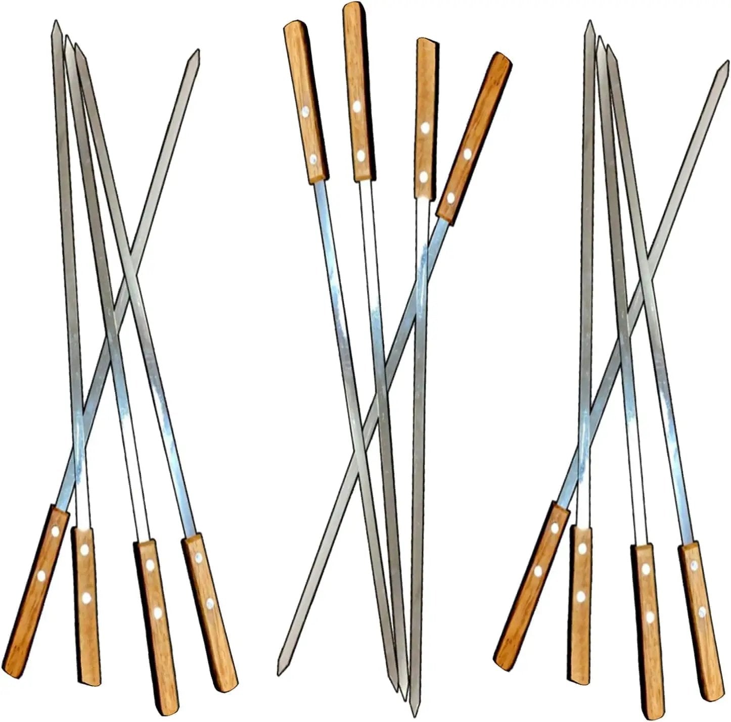 12 Pack Kebab Skewers BBQ Barbecue Skewers Stainless Steel Flat Sticks 22 Inch Heavy Duty Large Wide Reusable with Nonslip Wooden Handle Ideal for Shish Kabob Chicken Shrimp and Vegetables by GreenHaven Gardens