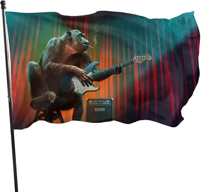 Monkey Music Gorilla Playing Guitar Flag 3x5 Ft Outdoor Decoration Banner House Flags Yard Farmhouse Garden Indoor Sign by GreenHaven Gardens