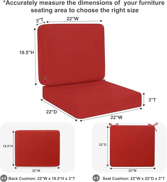 Favoyard Outdoor Deep Seat Cushion Set, 22 x 22 Inch Rainproof & 3-Year Fade Resistant Patio Furniture Cushions, Removable Seat Bottom & Back Cushion covers with Ties for Chair, Sofa, Couch, Red by GreenHaven Gardens
