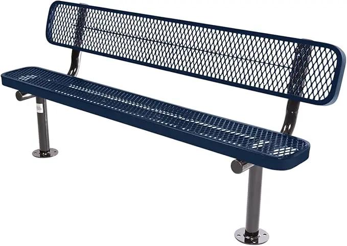 Coated Outdoor Furniture Heavy-Duty Outdoor Bench Thermoplastic Coated, Expanded Metal, Commercial-Grade Seating, Made in America (Surface with Back, 6 Ft, Textured Dark Blue) by GreenHaven Gardens
