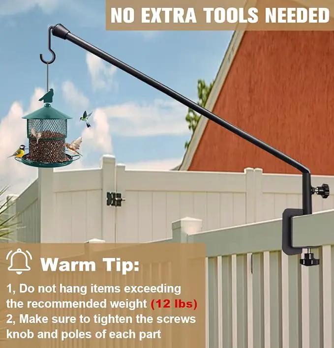 38 Inch Extended Reach Deck Hook Hanger for Railing, Heavy Duty Outdoor Plant Hook Holder for Hanging Bird Feeder Flower Basket Planter or Lanterns, 1 Pack by GreenHaven Gardens