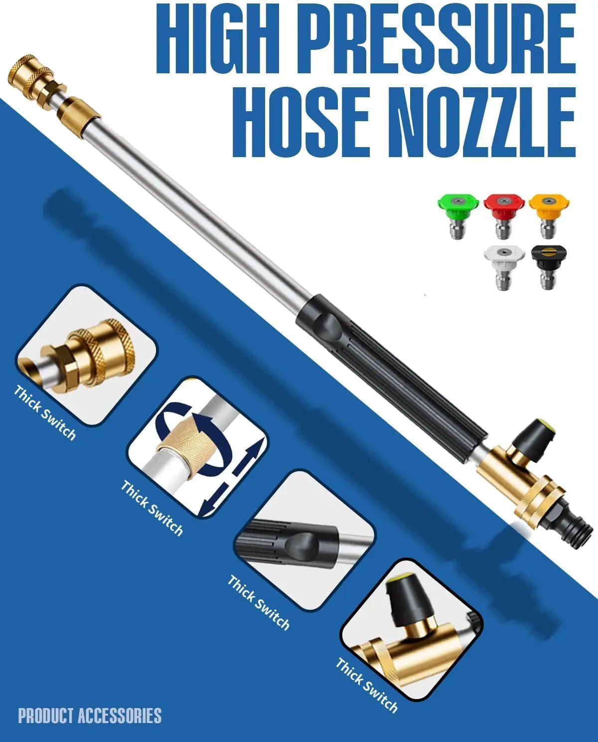 Jet Nozzle High Pressure Hose Nozzle, 2025 Upgraded Adjustable Hydro Nozzle Wands 18-33 inch, Garden Water Hose Sprayer with 5 Tips and Hose Quick Connectors for Garden, Floor and Car Washing by GreenHaven Gardens