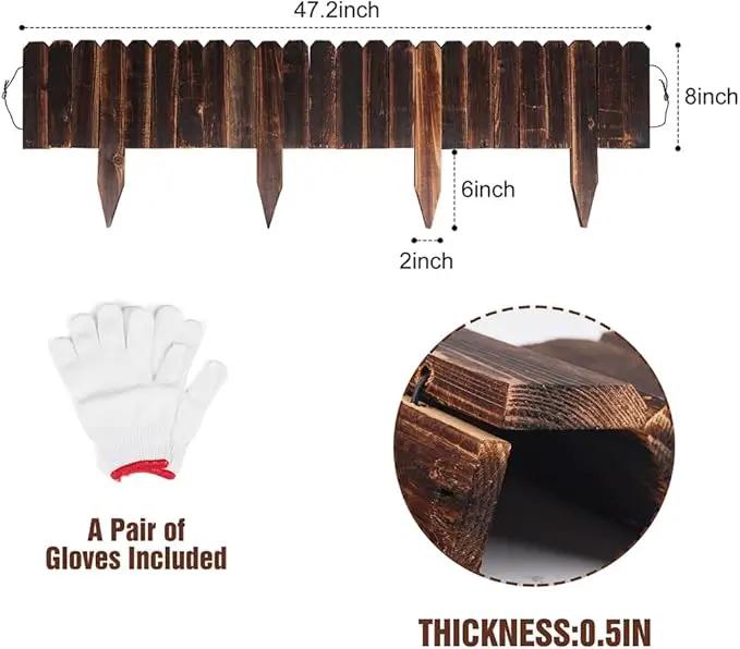 2 Pack Garden Wooden Fence Anti-Corrosive Outdoor Landscape Edging Flexible Decorative Border with a Pair of Gloves for Garden Yard Flower Tree Fence - 7.9'' H x 47'' L by GreenHaven Gardens