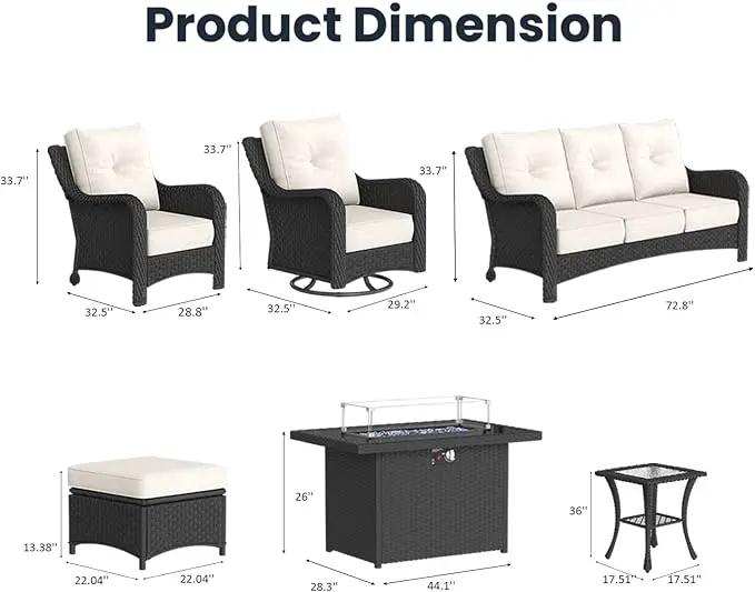 10 Pieces Outdoor Patio Furniture Sets with Rocking Swivel Chairs with 6-inch Thick Cushion and Fire Pit Table for Deck Lawn by GreenHaven Gardens