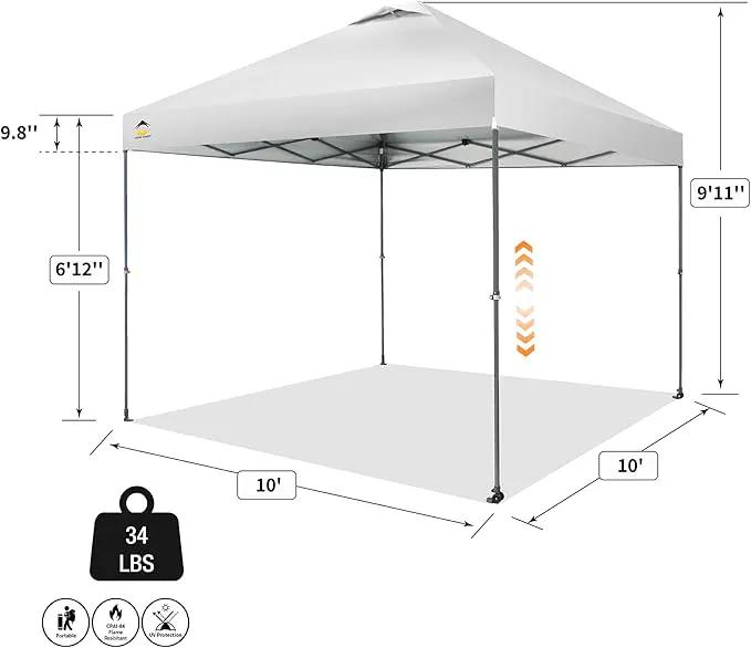 CROWN SHADES Adjustable Height on The Fly, 10x10 Pop Up Canopy - Beach Tent with One Push Setup - Easy Outdoor Sun Shade for Events, Parties, Camping - Outside Shade with STO-N-Go Bag, White by GreenHaven Gardens
