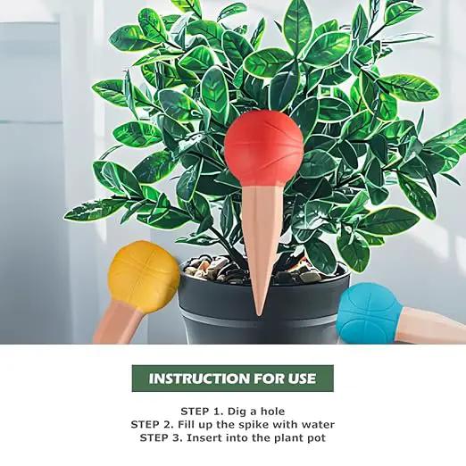4 Pack Terracotta Watering Spikes, Vacation Self-Watering Planters Devices - Continuous Moisture with Slow Release Watering System - Perfect for Indoor Outdoor Plants (Basketball) by GreenHaven Gardens