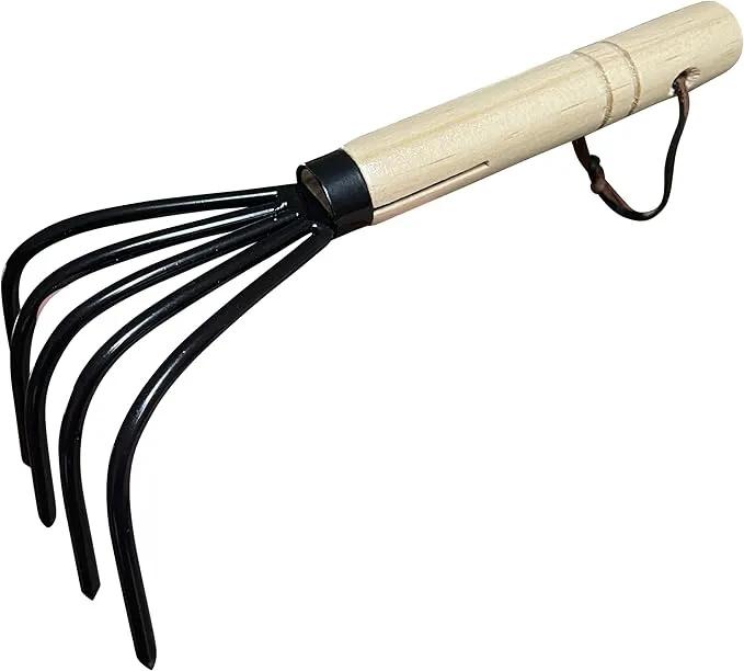 Garden Guru Hand Rake Cultivator Claw Soil Tiller - Military Grade Steel - Rust Resistant - 5 Tine Japanese Ninja Claw - Comfortable Wood Handle - Perfect Pulverized and Aerated Soil by GreenHaven Gardens